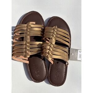 Roxy Tia Womens Sandals Gold Metallic Strappy Flat Slides Size 5 NEW